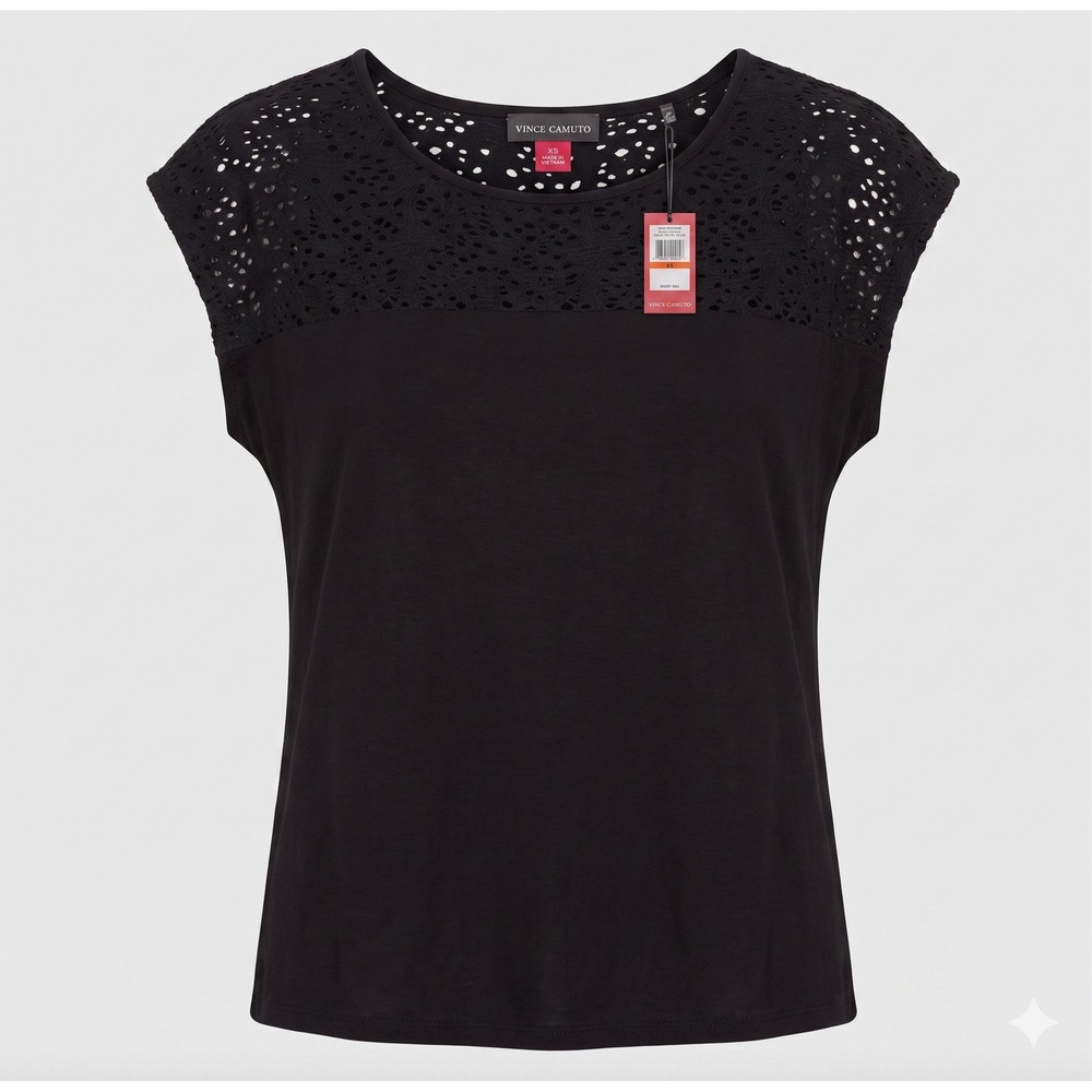 Vince Camuto‎ Desert Summer Eyelet Lace Yoke Sleeveless Top Black XS 91322664